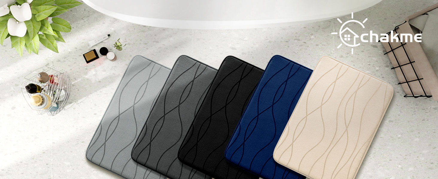 Килимок для ванної кімнати chakme з ефектом пам'яті (Memory Foam), нековзкий та вологопоглинаючий, темно-сірий, 43x61 см