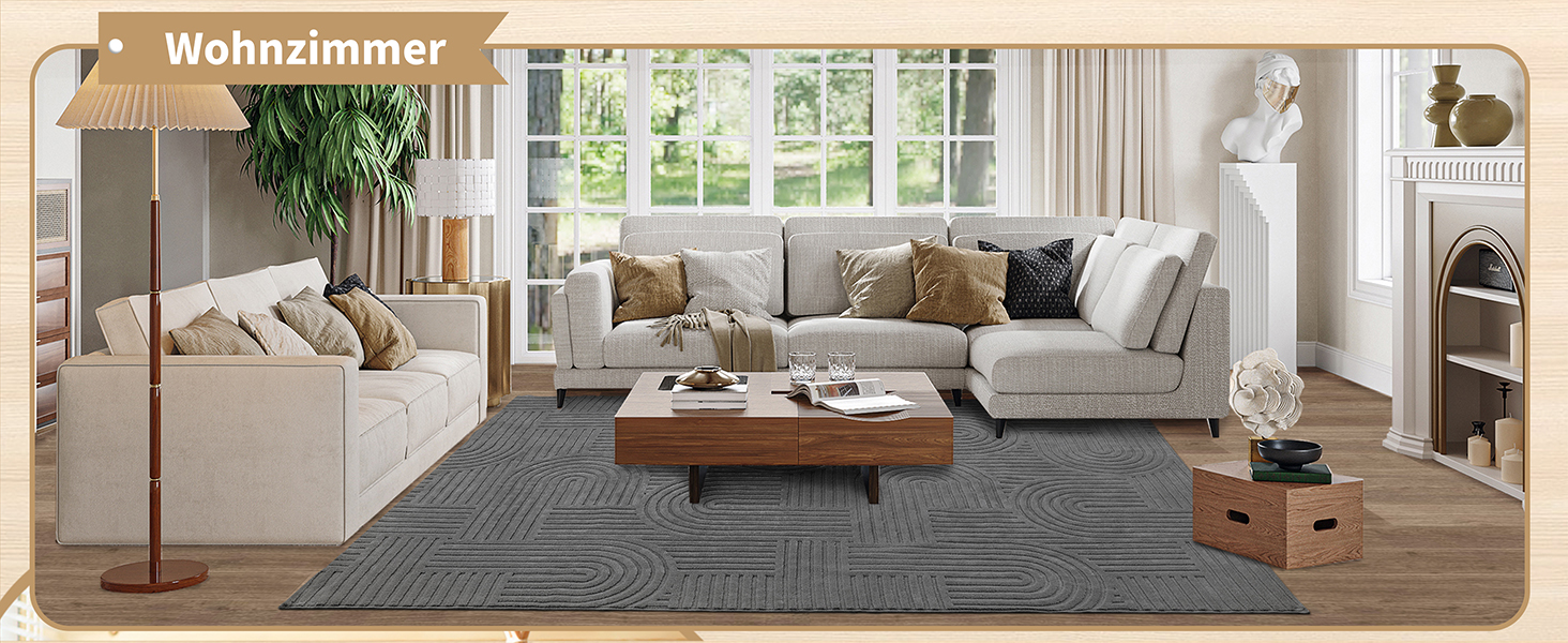 Килим для вітальні 160x230 см, великий пухнастий з коротким ворсом, миючий, сучасний, 3D ефект, антиковзаючий, для їдальні, кухні, спальні (140 x 200 см, сірий)