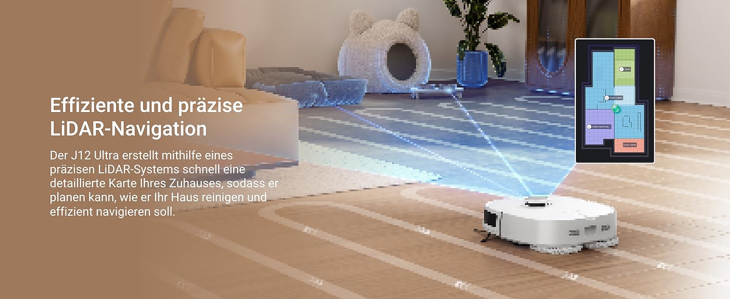 Робот-пилосос Eureka J12 Ultra з функцією миття, самостійне порожнення, прання та сушка, потужність 5000Pa, обертова функція миття, Dual-LiDAR навігація, 3D уникнення перешкод