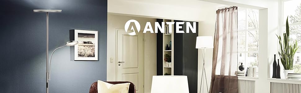 Світлодіодна торшер Anten Klara з лампою для читання | Нікель матовий | 30W, регульована яскравість, з пультом | 3 кольори світла | плавне регулювання | світлодіодний торшер для вітальні та офісу