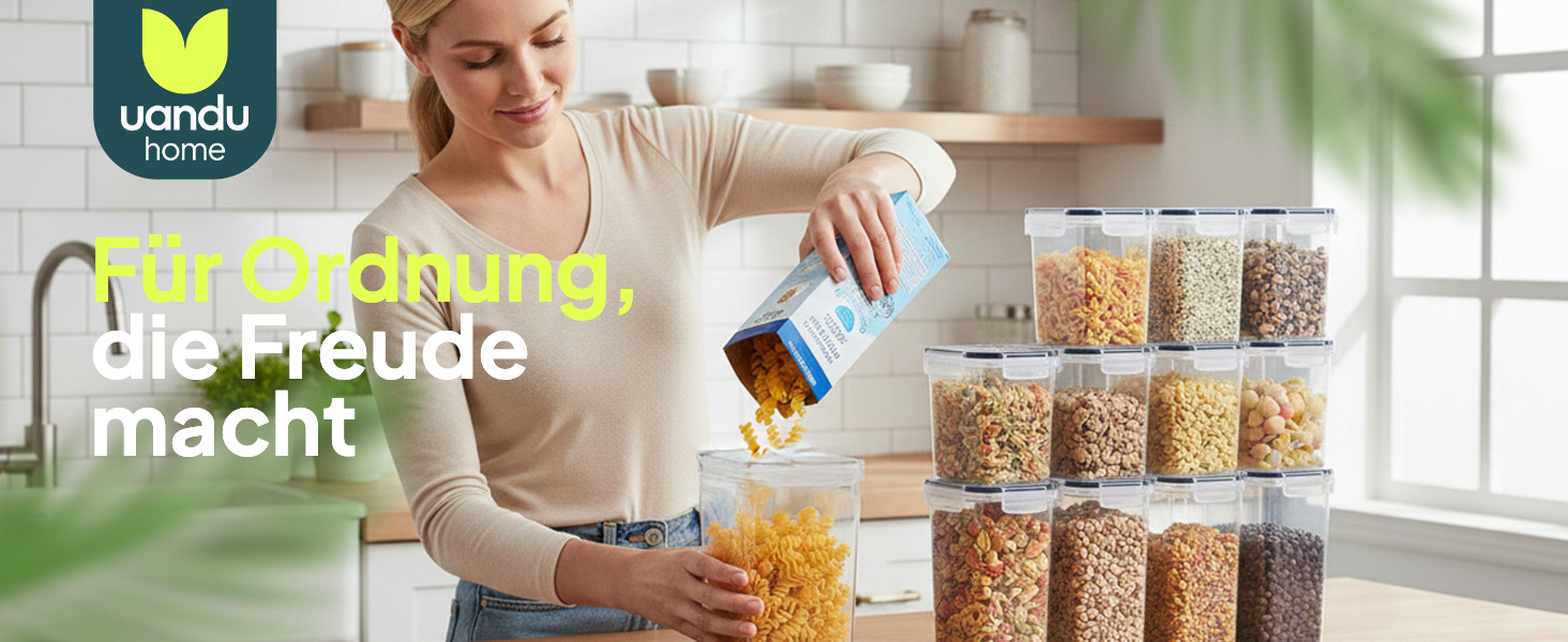 Набір контейнерів для зберігання Uandu з кришкою, 24 шт. BPA Free, для кухні: мюслі, борошно, цукор, з ручкою та етикеткою чорного кольору