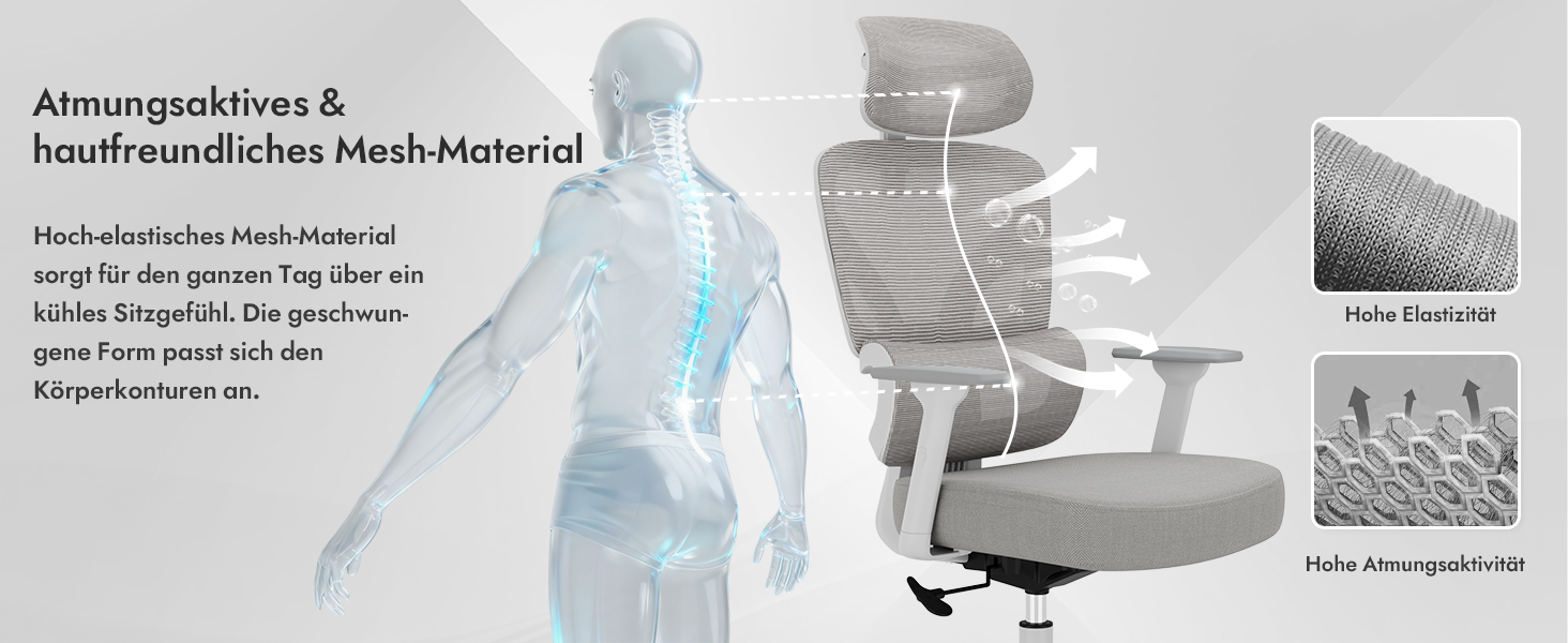 Ергономічне крісло для офісу та геймінгу з регульованою підголівником та 3D підлокітниками, підтримкою попереку, сіре