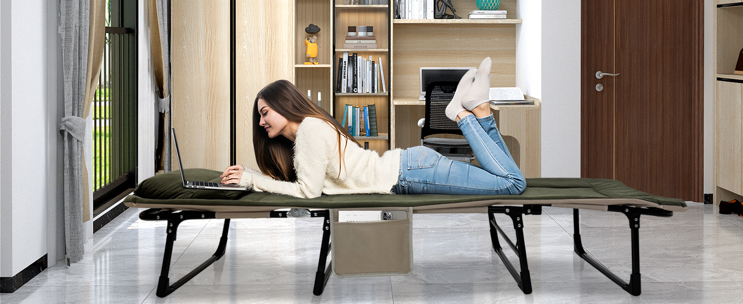 Розкладне ліжко-крісло для кемпінгу з матрацом, 6 положень спинки, ліжко для риболовлі, Outdoor ліжко XXL, 65x190x30 см, 1-місне, для відпочинку на природі