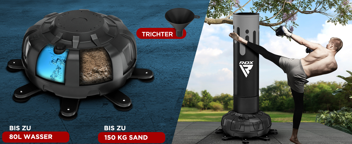 Стендовий боксерський мішок RDX 330LB з рукавичками та чохлом XXL для тренувань, MMA, кікбоксингу, муай-тай (сірий, 183 см)