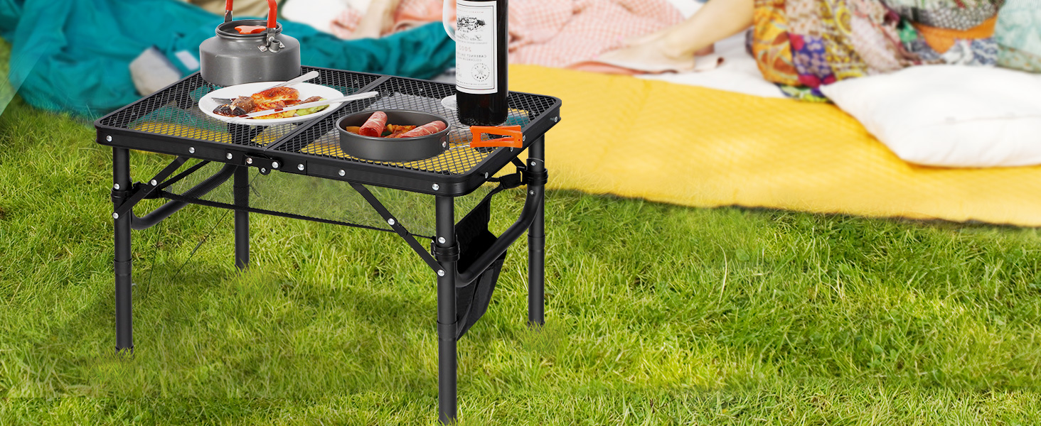 Складний стіл для кемпінгу REDCAMP 60x40 см для пікніка, BBQ, приготування їжі - легкий, алюмінієвий, з регульованими ніжками, чорний