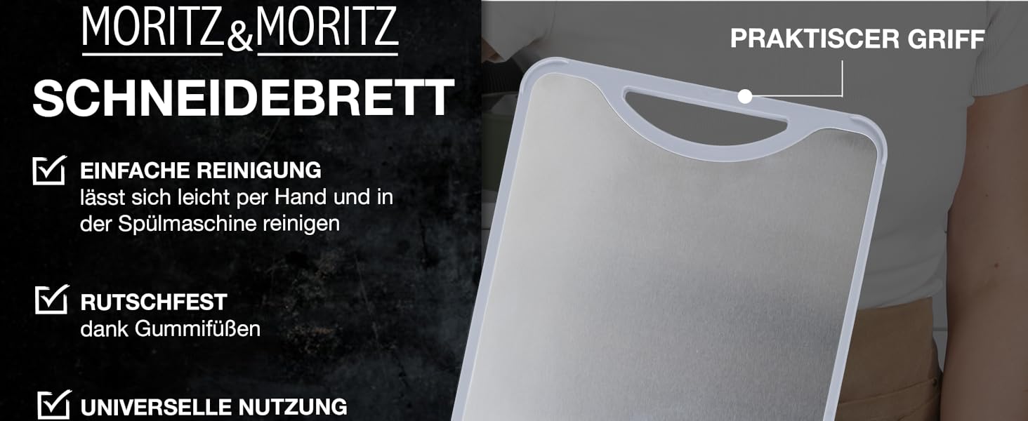 Двостороння обробна дошка Moritz & Moritz з нержавіючої сталі та пластику - антиковзаюча з жолобком для соку та поверхнею для натирання - гігієнічна та придатна для миття в посудомийній машині