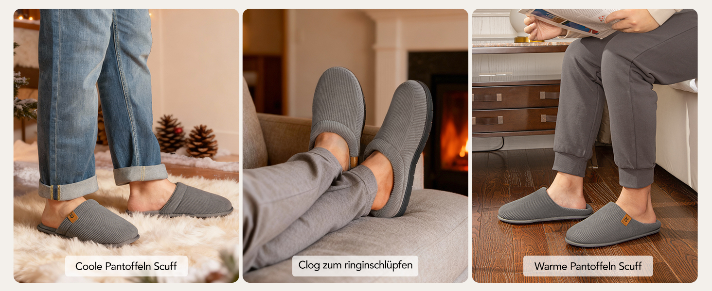 Чоловічі мокасини VeraCosy для дому з піною Memory Foam, зимові пантофлі, сірий колір, розмір 42/43 EU