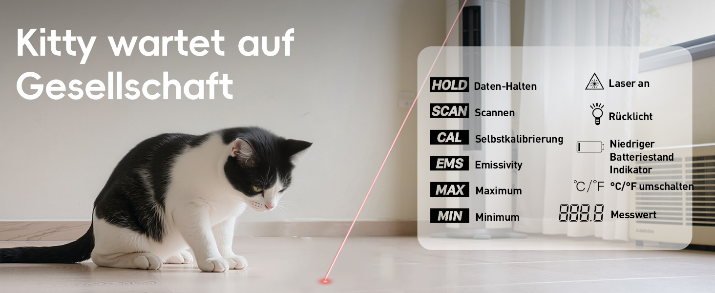 Інфрачервоний термометр Eventek -50°C до 600°C з лазером та LCD дисплеєм. Безконтактний термометр для піци, гриля, приготування їжі та промисловості. Регульований коефіцієнт випромінювання (Не для людей). Червоний з термометром для м'яса 304.