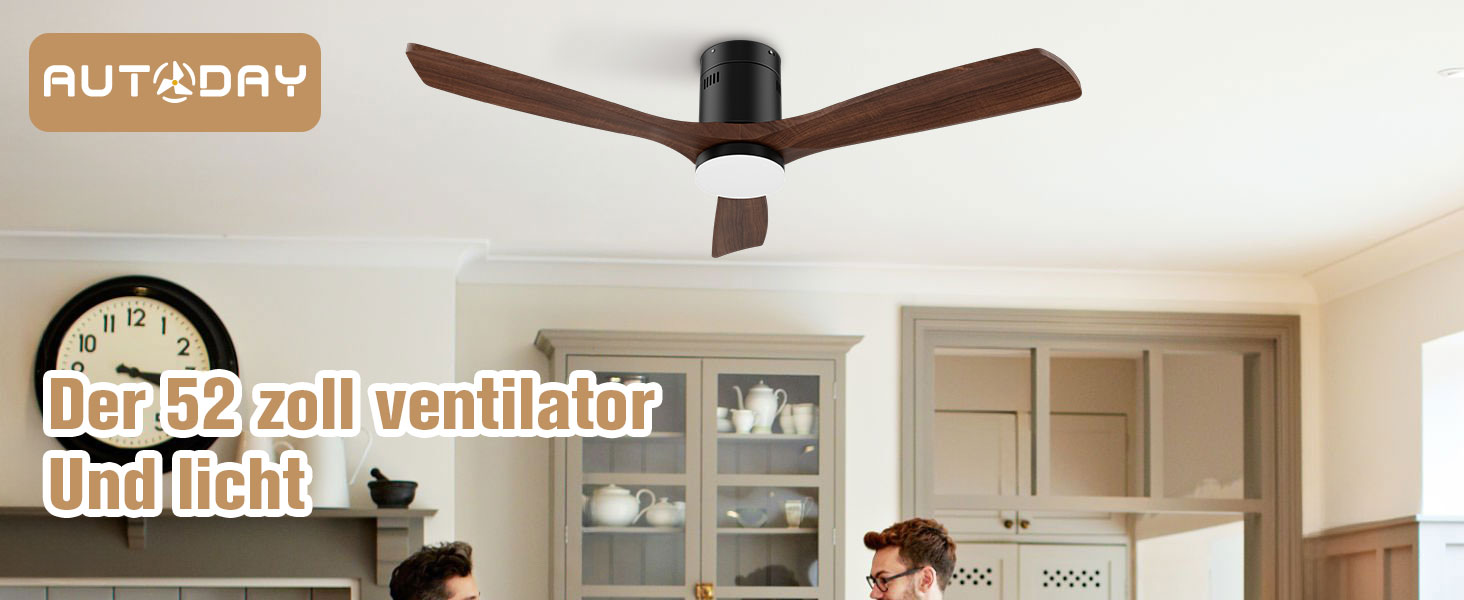 Стеляний вентилятор з дерева з підсвічуванням та керуванням, 132 см, 24W LED, DC-двигун, 6 швидкостей, таймер, пульт дистанційного керування