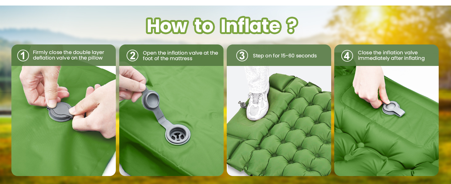 ROPODA Self-Inflating Camping Mat with Pillow & Foot Pump - Lightweight, Waterproof Sleeping Pad for Outdoor, Hiking & Travel