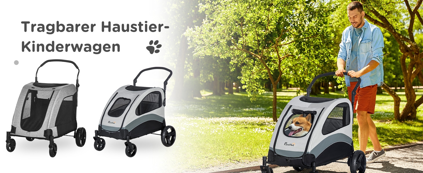 Візок для собак PawHut: зручний прогулянковий візок для собак та котів, сірий+чорний, 107 x 67 x 102 см