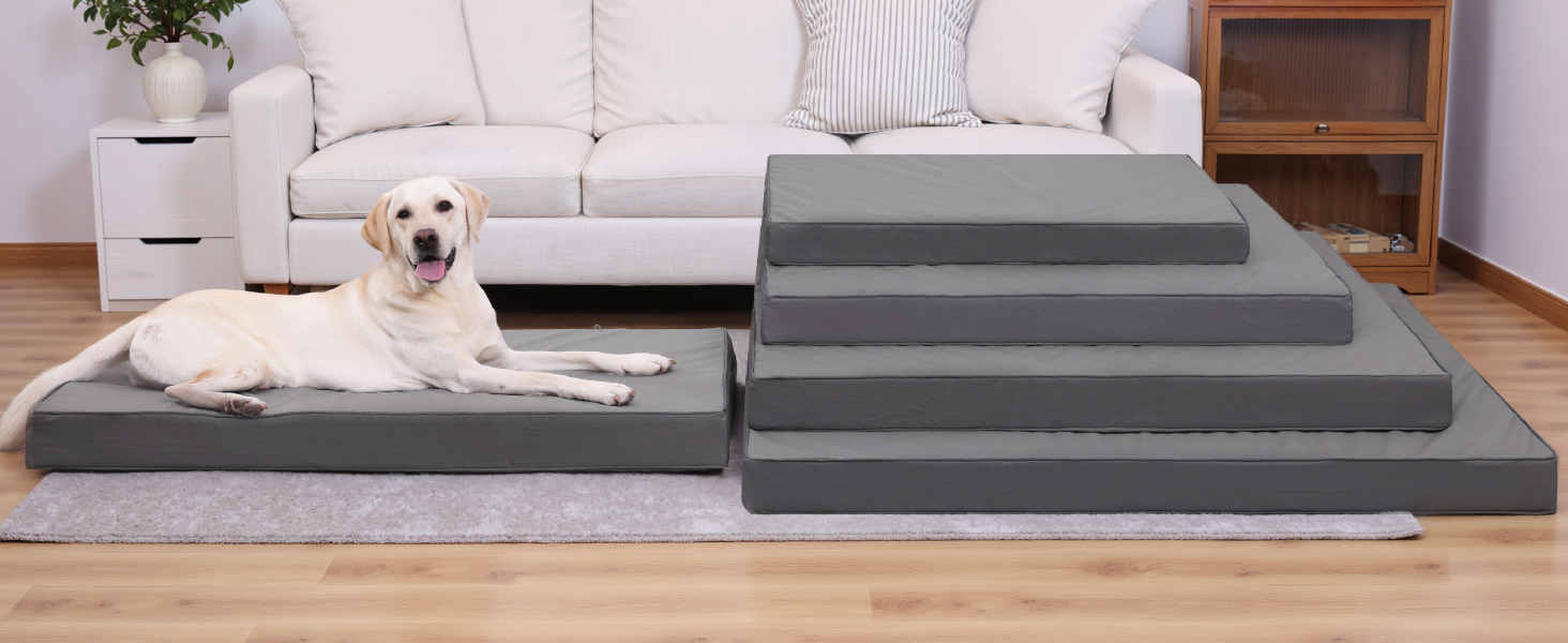 Ортопедичний лежак для собак великих порід 119x73 см, знімний чохол з екошкіри, м'який лежак-матрац для собак, сірий (L119xB73xH9 см)
