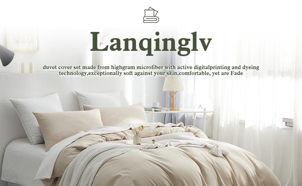 Комплект постільної білизни Lanqinglv салатовий (доppelbett, бежевий), мікрофібра, дихаюча, 120 г, з блискавкою, 2 наволочки 50x75 см