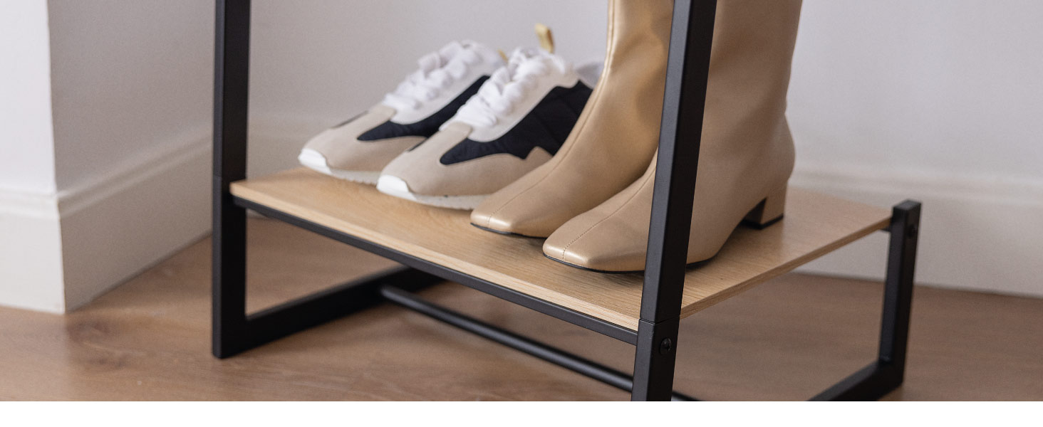 Вішалка для одягу Newlux Hangy One 20, до 24 кг, з полицею для взуття, металевий стійкий гардеробний стійка, проста збірка, захист підлоги, компактний дизайн, 50x40x160 см, чорний