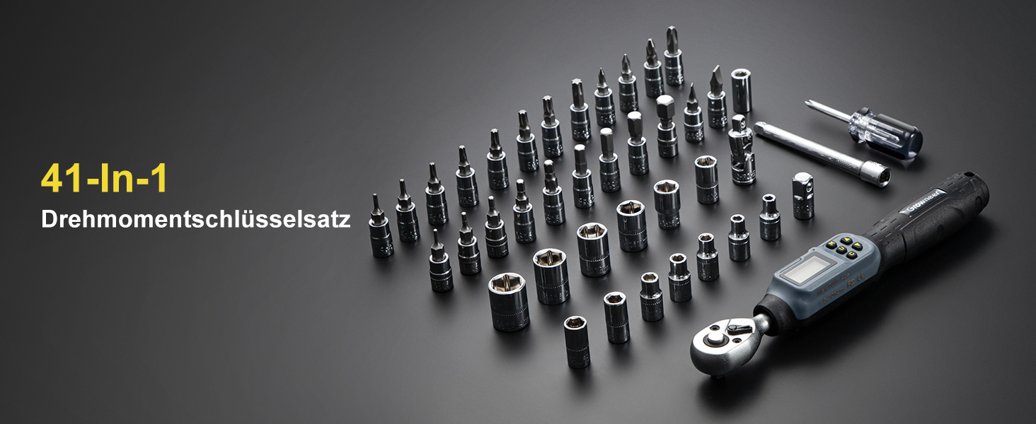 Цифровий шуруповерт з моментом обертання GROWNEER, 2.66-53.1 In-lbs/ 1/4'' Drive, 1.5-30 Nm, з індикатором крутного моменту, звуковим сигналом та LED-дисплеєм, 27 в 1