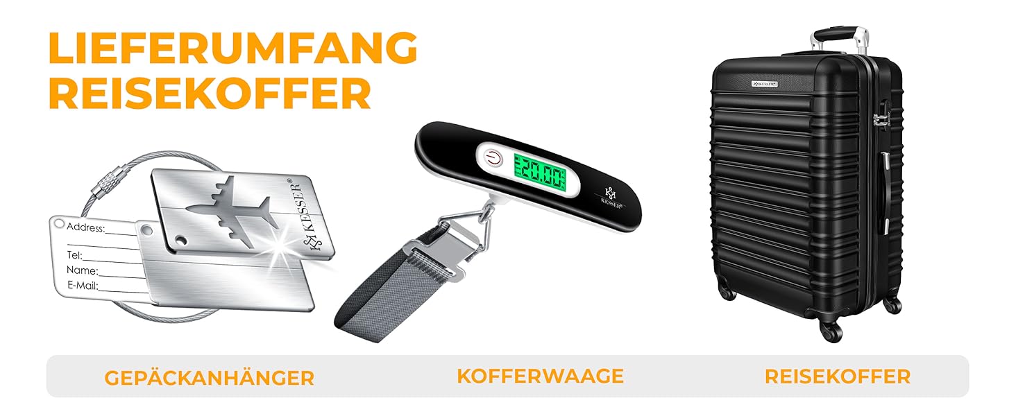 Чемодан KESSER® середній з жорсткою обшивкою | Вага для чемоданів + бірка для багажу | Чемодан-роликовий, з кодовим замком, 4 колеса, ABS, телескопічна ручка (66x45x28см / 84л)