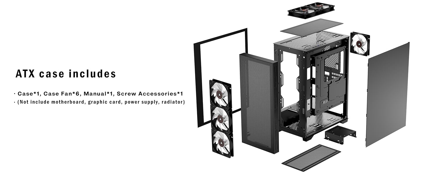 Корпус ПК KEDIERS H05: Ігрова Mid-Tower з 6 вентиляторами ARGB та скляною панеллю