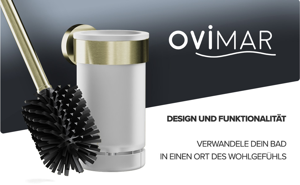 Набір для чищення унітазу Ovimar Finnkona з кріпленням на стіну без свердління | Силіконова щітка для унітазу з вентиляцією | Виготовлена з порошково-пофарбованої нержавіючої сталі | Змінний насадка для унітазу (золота)