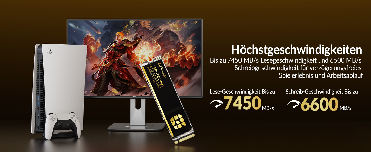 GiGimundo G7450ITERPRO 2TB SSD NVMe PCIe Gen4×4 - Внутрішній SSD накопичувач 2280, 7100 МБ/с (читання), 5000 МБ/с (запис), сумісний з PS5 Pro