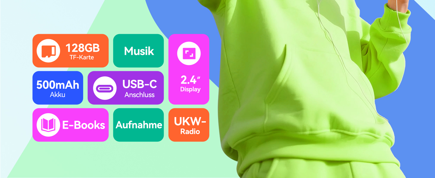 MP3 плеєр AGPTEK 128 ГБ Bluetooth 5.4, 2.4