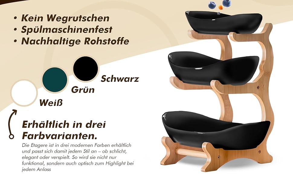 Керамічна фруктова тарілка на бамбуковому підставці, 3 яруси, для фруктів, закусок, випічки, стильна, сучасна, зелена