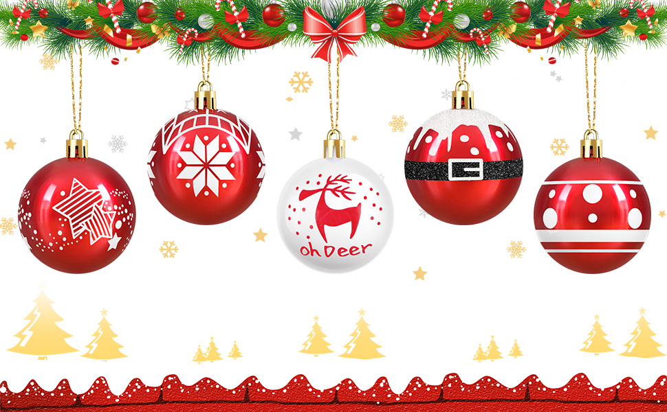 Набір прикрас на ялинку: 30 пластикових кулі діаметром 6 см (червоні та білі)