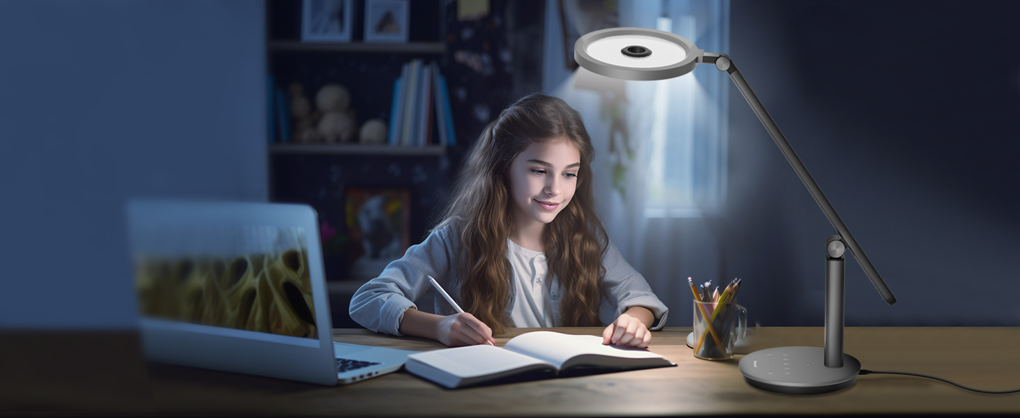 Лампа настільна Honeywell H6 Sunturalux Eye-Care LED з регулюванням яскравості, таймером та сенсорним керуванням (сіра)