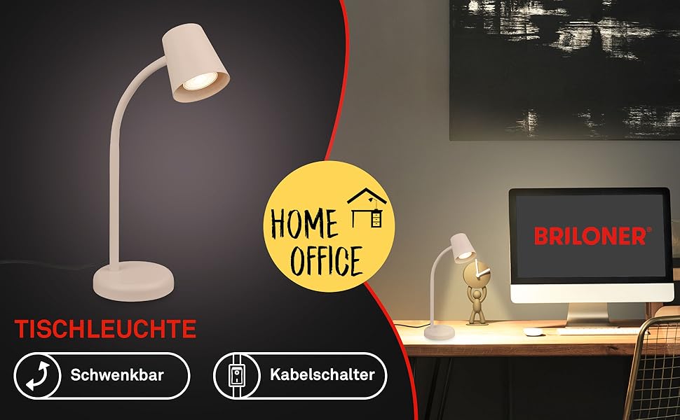 BRILONER LED настільна лампа бездротова з сенсором, поворотна, регульована, знімний джерело світла, для дому та офісу, 38,5 см, бежева