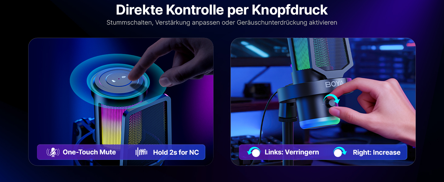BOYA G30 USB Мікрофон для Ігор та Стрімінгу з RGB підсвіткою, шумозаглушенням, поп-фільтром. Конденсаторний мікрофон для ПК/PS4/PS5