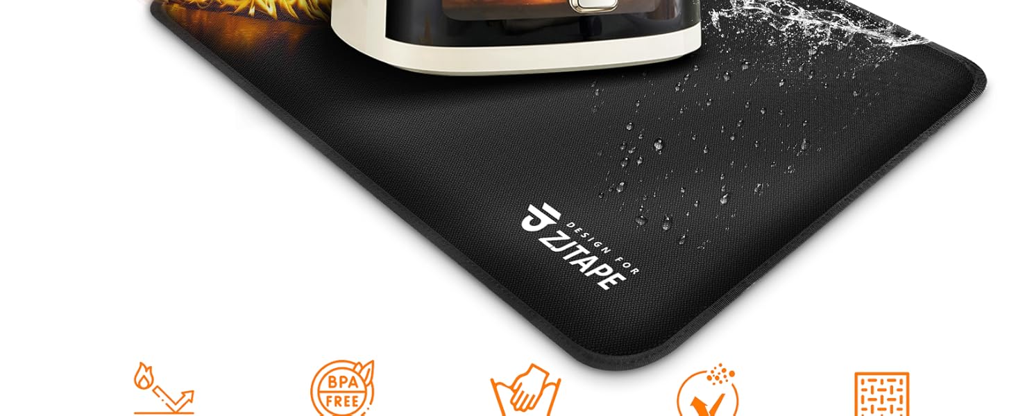 Термостійкий килимок для захисту від нагрівання 60x40 см, вогнестійкий килимок для кухонних стільниць, силіконовий килимок, неслизький та водонепроникний для аір-фрі, кавомашини (50x30 см, чорний)