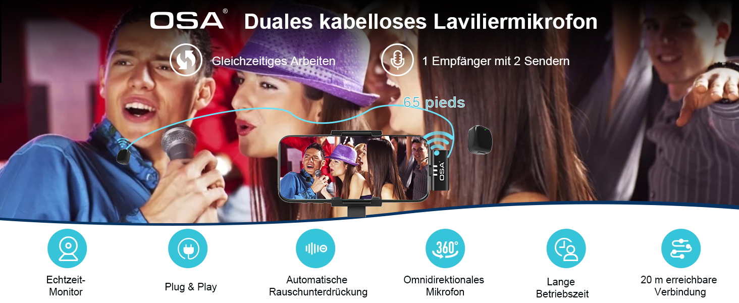 Беспроводной петличный микрофон OSA для iPhone & iPad с шумоподавлением, Lightning, Plug & Play, для интервью, видеоблогинга, YouTube