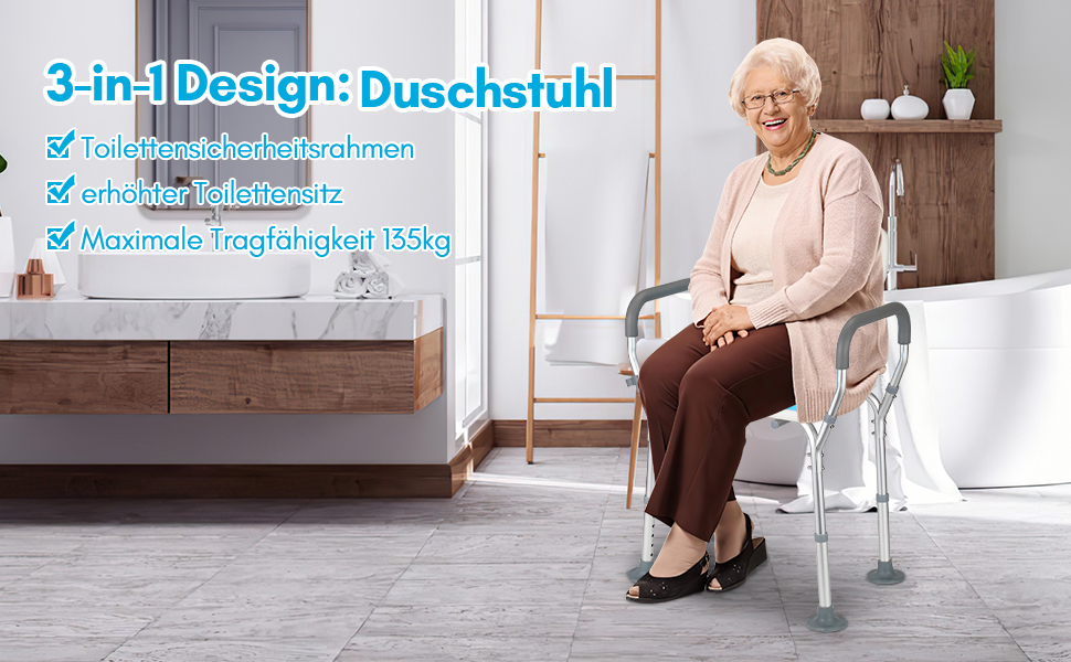 Sonnewelt Shower Stool, 7-Adjustable Height, Bath Stool with Anti-Slip Feet, Stable Shower Stool for the Shower with U-Shaped Hygiene Opening (Type K 3-in-1)