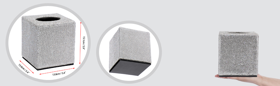 Квадратний тримач для серветок BTSKY з блискітками, декоративна кришка з діамантами та стразами, кубічний диспенсер для дому, ванної кімнати, туалетного столика