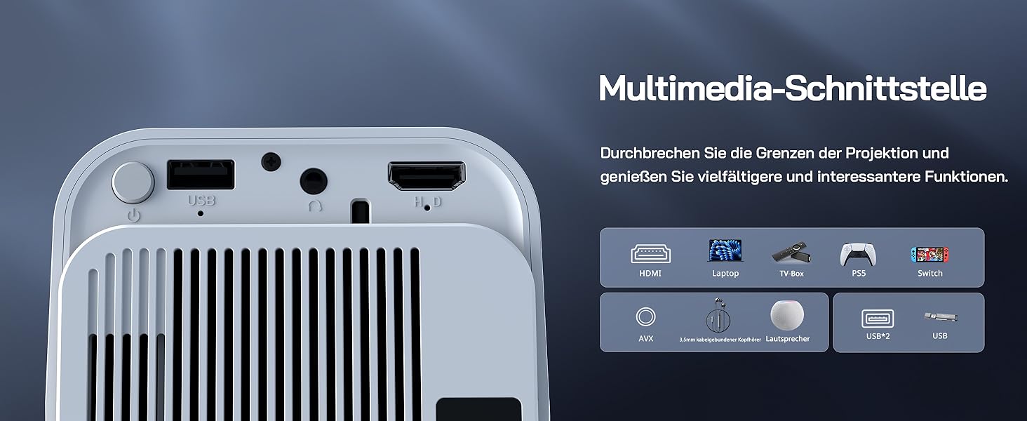 WOLFANG Міні проєктор 4K з Netflix, 26000 люмен, WiFi 6, Smart, 50% Zoom, корекція трапеції, 180° поворот, сумісний з TV Stick/iOS/Android/PC/PS5/HDMI/AV