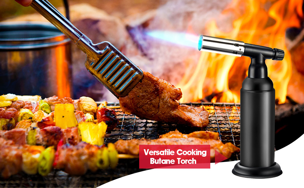 Кулінарний пальник-газовий обпалювач ibforcty, багаторазовий кухонний пальник з регулюванням полум'я та замком безпеки для десертів, крем-брюле та BBQ, чорний