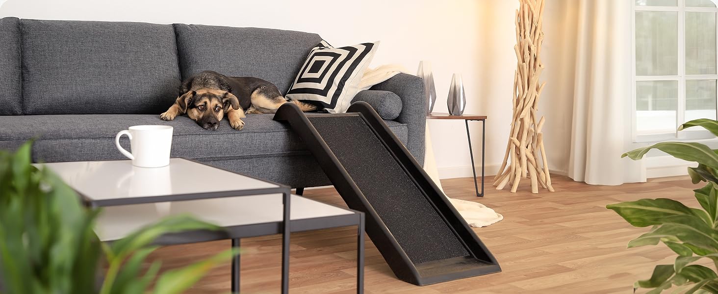 Рампа для собак Lionto до 90 кг, чорна, 100x38 см. Міцна, з антиковзким покриттям, для завантаження в багажник, щадить суглоби.