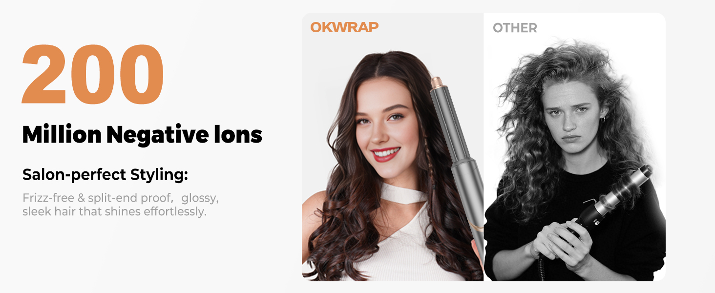 OKWRAP Hairstyler 5 в 1: Набір для укладки волосся з феном, іонізацією, автоматичною завивкою, плойкою та випрямлячем. (Сірий)