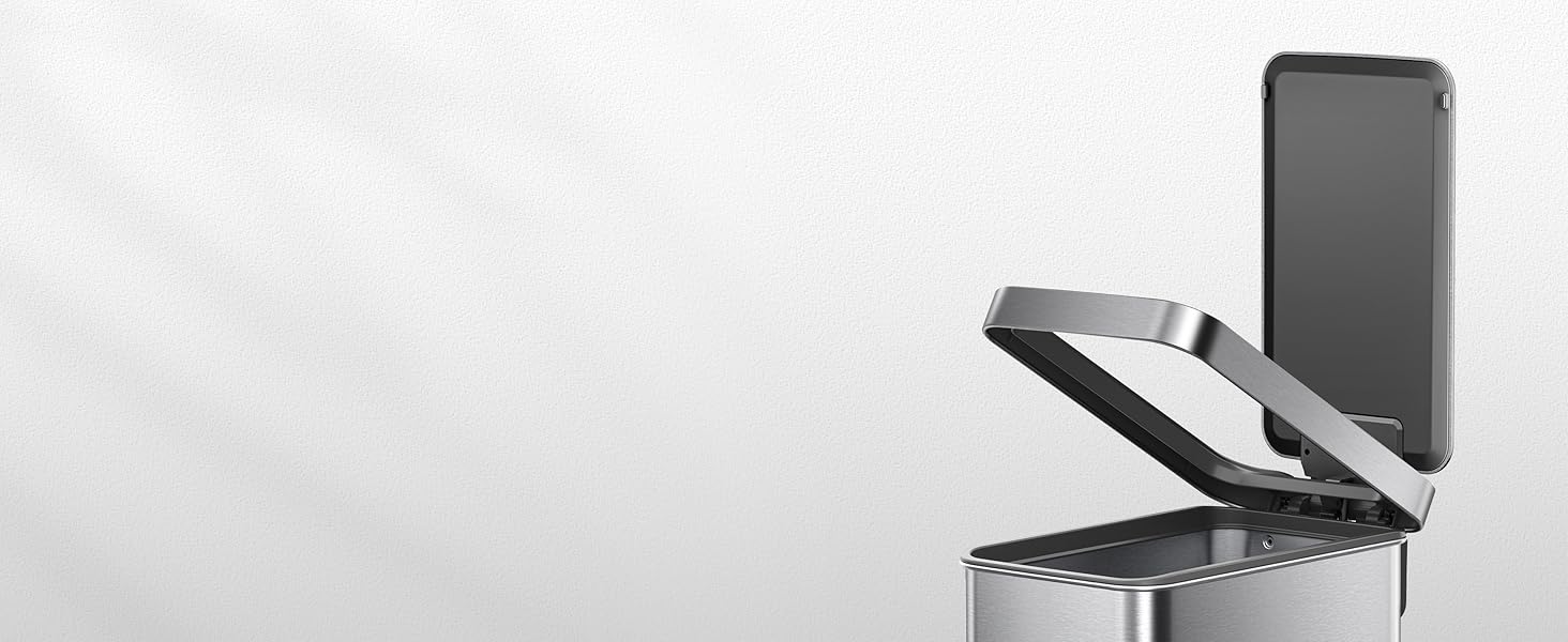 Відро для сміття EKO Madison 30L з винімним контейнером, м'яким закриттям кришки, стійке до відбитків пальців, нержавіюча сталь, прямокутне, з мішками для сміття 20 шт. (50L)