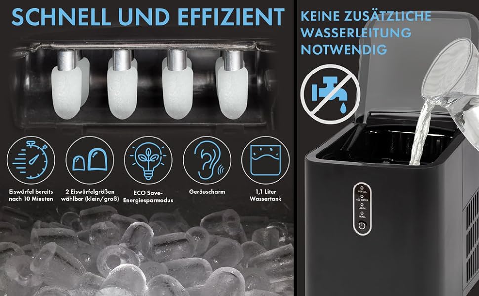 Машина для приготування льоду Clatronic EWB 3785 | Швидке приготування (через 10 хвилин) | Самоочищення | 12 кг/24 години | 1,5 л резервуар для води | Чорний | Нова модель