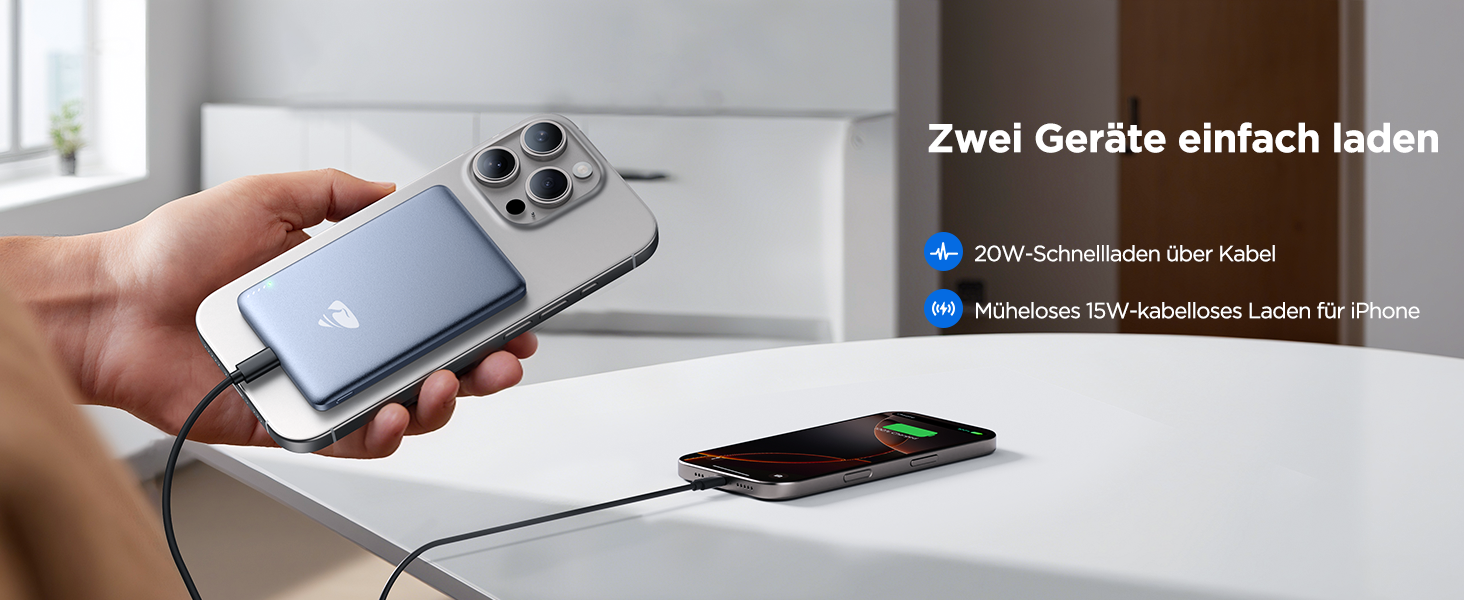 Power Bank MagSafe 5000mAh з бездротовою зарядкою 15W та USB-C, 20W PD, Gray - для iPhone, AirPods