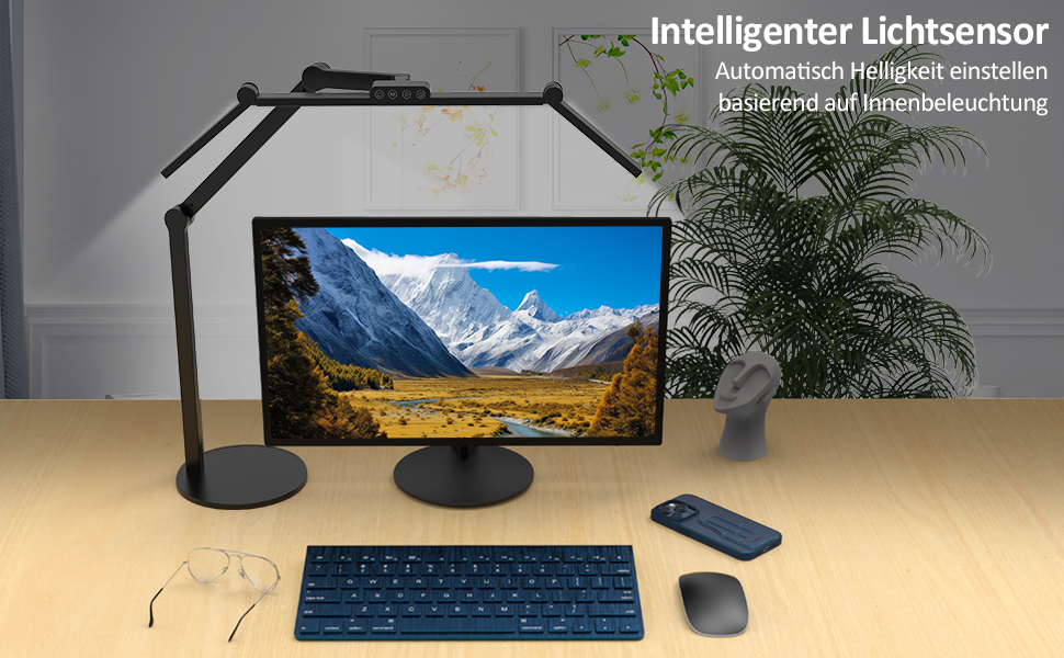 LED настільна лампа 72 см з регулюванням яскравості, денним світлом, підставкою та підсвічуванням, поворотна для офісу та дому, автоматична лампа для роботи та малювання (білий/чорний)