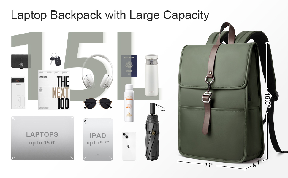 Рюкзак для ноутбука чоловічий/жіночий, з USB-портом, 15.6 дюймів, для подорожей, навчання, велосипеда (Зелений)