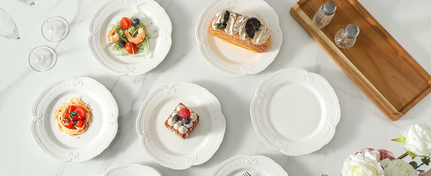 Набір сервірних тарілок UIBFCWN, 8 шт., 25.4 x 15.2 см, кераміка, білий колір, для десерту, суші, закусок, тортів, салатів