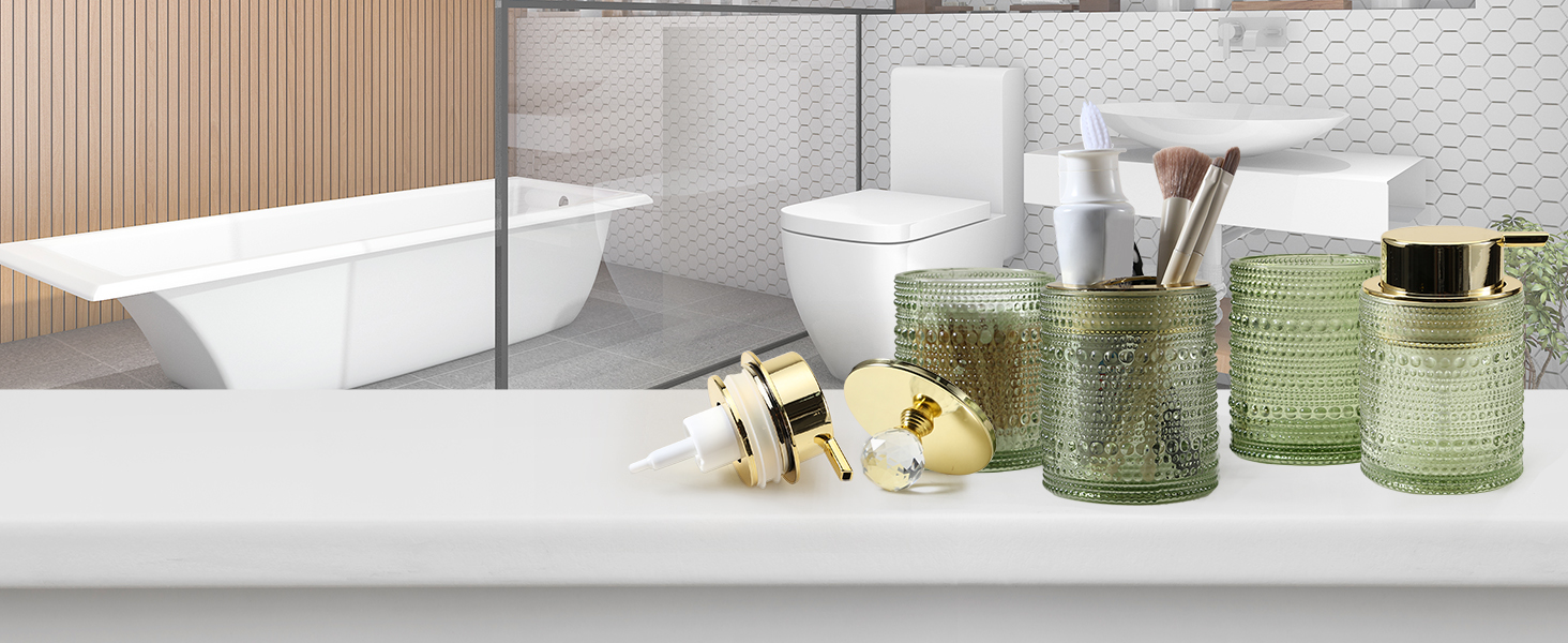 Набір аксесуарів для ванної кімнати Dasiton зі скла, 4 шт: дозатор для мила, тримач для зубних щіток, стаканчик для зубної пасти, контейнер для ватних паличок, декор для ванної кімнати, преміум-якість (зелений)