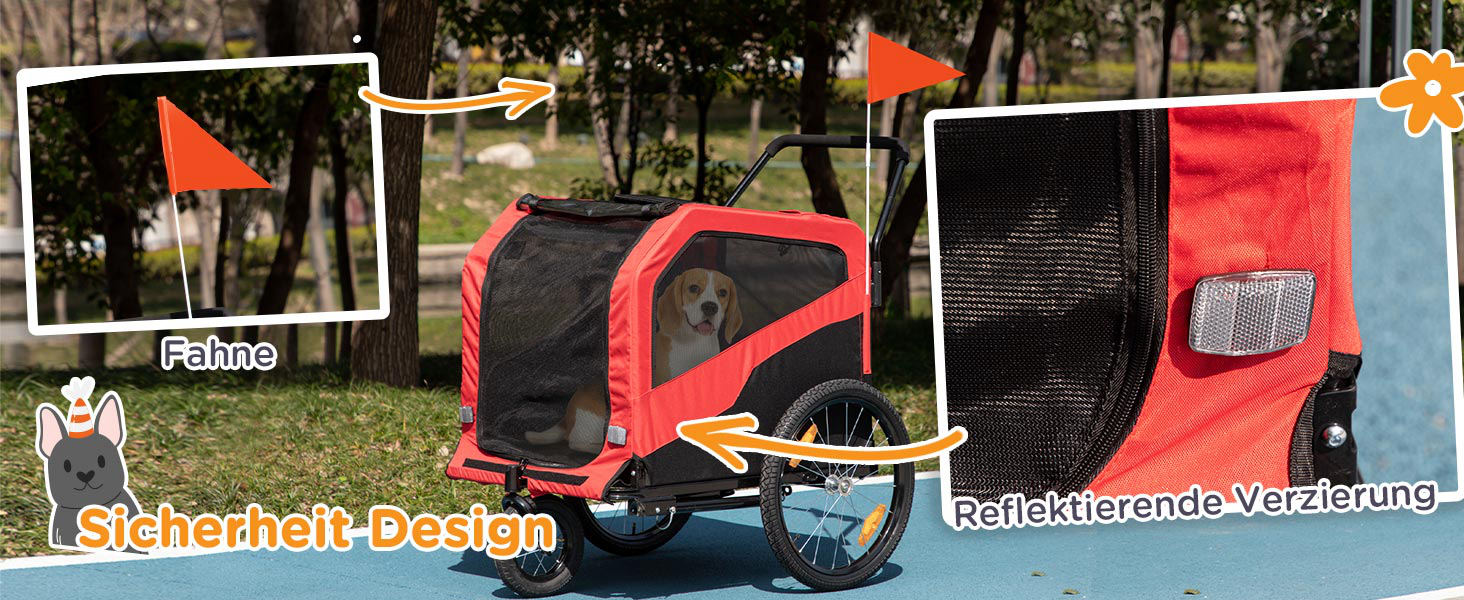 PawHut 2-в-1: Причіп для собак, велосипедний причіп для собак, візок для собак з відбивачами, до 30 кг, для великих собак, Oxford-тканина (Червоний)