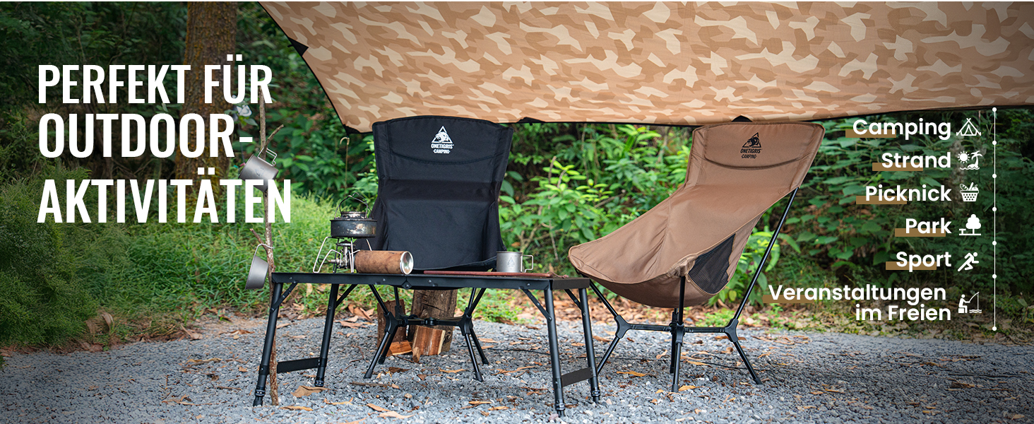 Кемпінговий стілець OneTigris OASISFLEX розкладний, висока спинка, до 150 кг, коричневий