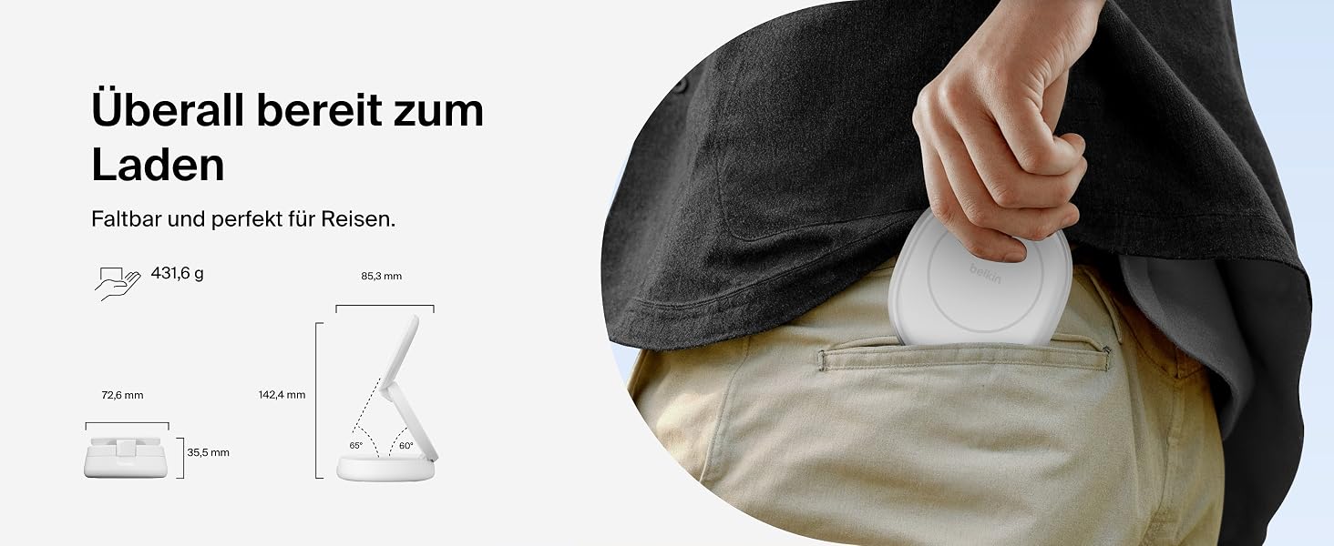 Бездротова зарядна станція 2-в-1 Belkin BoostCharge Qi2 15W MagSafe для iPhone 17, AirPods, Pixel, біла (з адаптером 30 Вт)