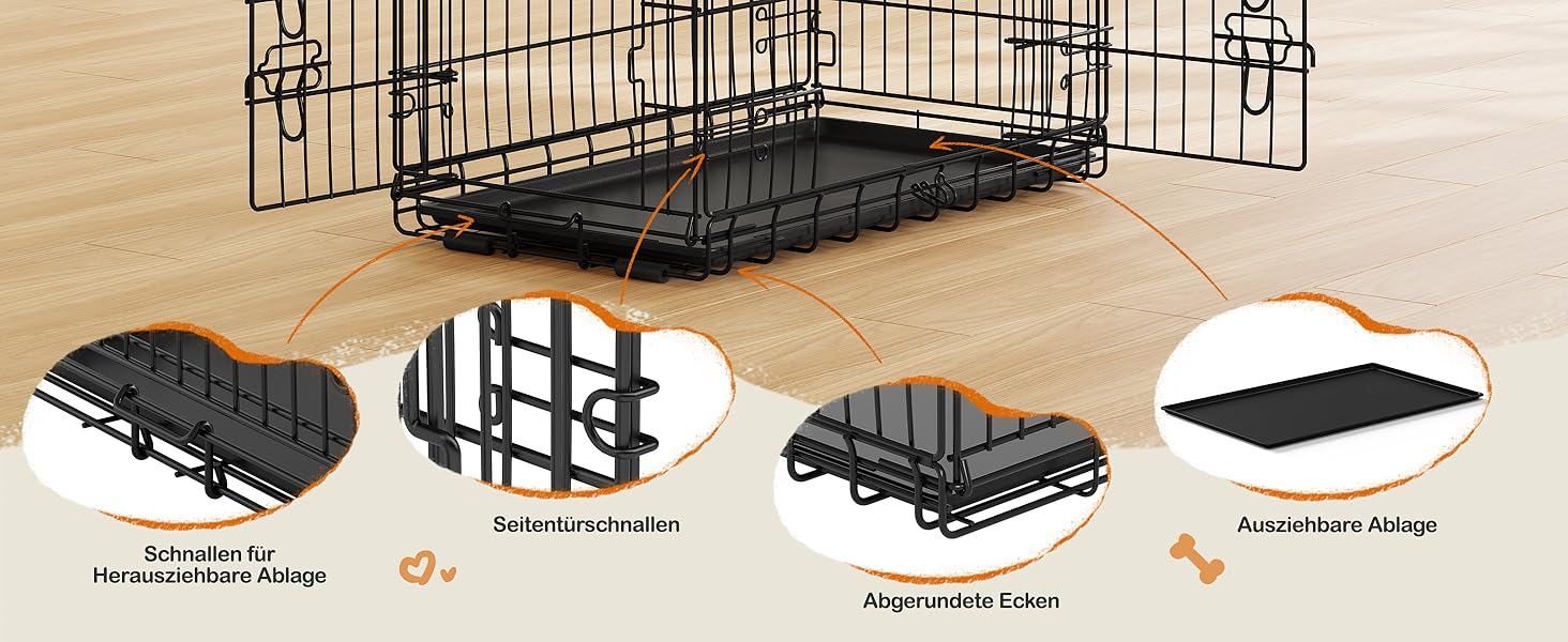 Клітка для собак Yaheetech 90x56x63 см, розкладний вольєр з перегородкою, 2 двері, чорна, для дому та транспортування