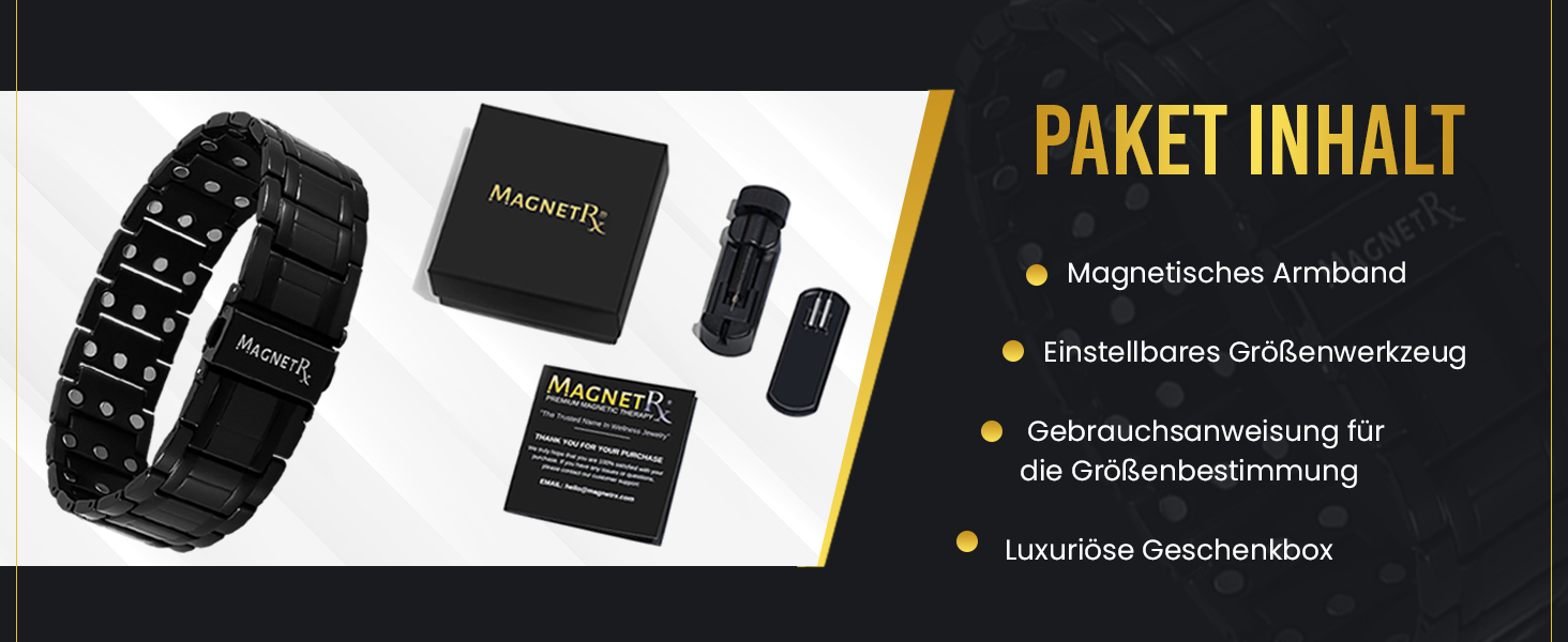 Браслет-магнітотерапія MagnetRX® Titan для чоловіків з трійною силою – титановий магнітний браслет – регульований браслет для чоловіків – магнітний браслет для чоловіків з високоякісною застібкою (чорний)
