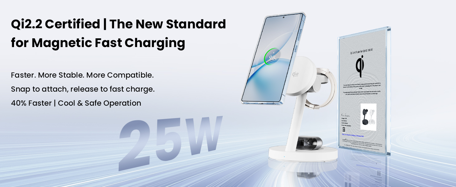 Магнітна індукційна зарядна станція 4 в 1 JoyGeek Qi2.2 25W для Samsung Galaxy S26/S25 Ultra, Z Fold/Flip 8, Galaxy Watch 8-5 Ultra та Buds 4-3 Pro, біла